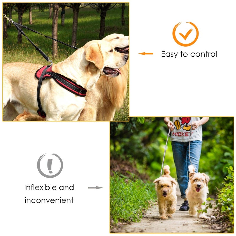 AUTOWT Double Dog Leash, No Tangle 360Â°Swivel Rotation Reflective Lead Attachment Adjustable Length Dual Two Dogs Lead Splitter, Comfortable Shock Absorbing Walking Training for 2 Dogs - Image 5